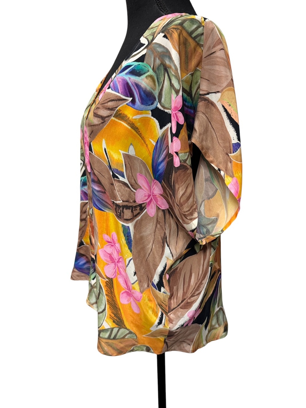 Karen Kane 100% Cupro Tropical Floral V-Neck Blouse Top M Luxe Resort Boho - Picture 5 of 11